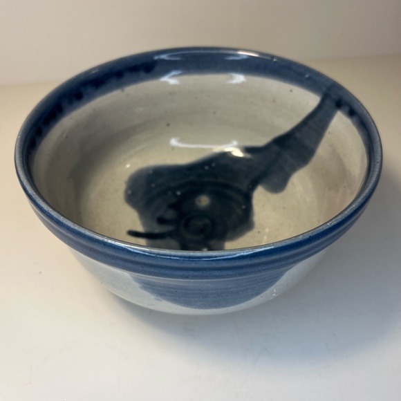 Drip Glaze Pottery Bowl Handmade Artist Signed Gray & Blue Glaze Serving Bowl - Picture 1 of 12